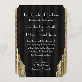 Invitación a la boda de rayas de oro Art Deco