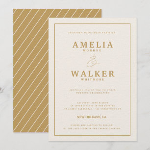 Invitación a la boda de rayas de oro y crema