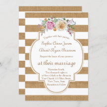 Invitación a la boda de rayas florales rusticas