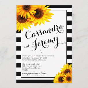 Invitación a la boda de rayas y girasoles amarillo