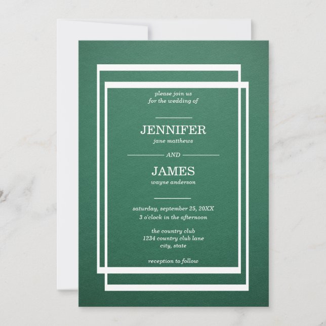 Invitación a la boda de Rectángulo Esmeralda Oscur (Anverso)