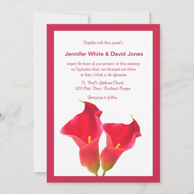Invitación a la boda de Red Calla Lily (Anverso)