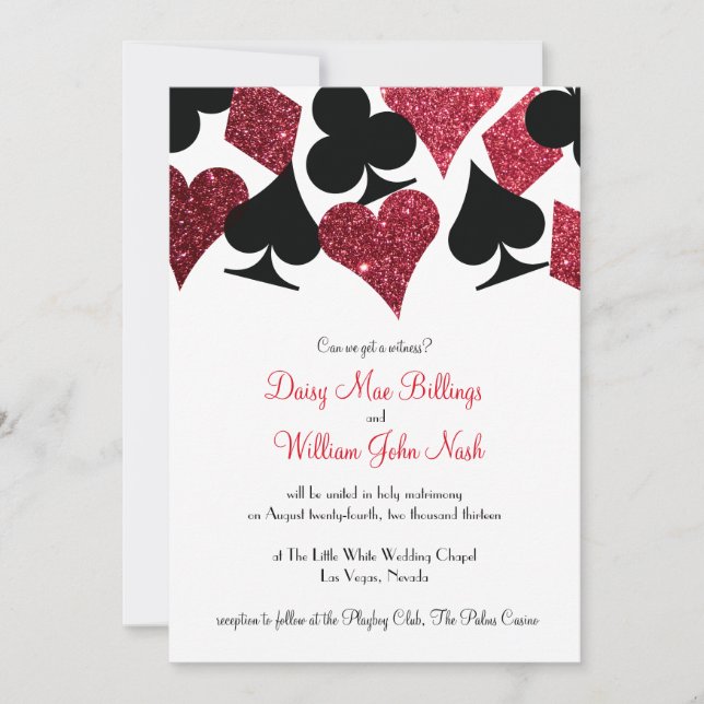 Invitación a la boda de Red Faux Purpurina Las Veg (Anverso)