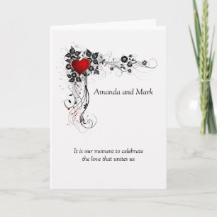Invitación a la boda de Red Heart Black Swirls