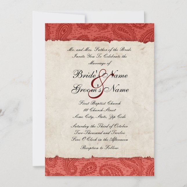 Invitación a la boda de Red Paisley (Anverso)