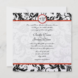 Invitación a la boda de Red Trim Black Damask Swir