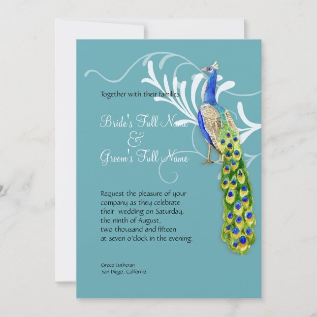 Invitación a la boda de Regal Peacock & Swirls (Anverso)
