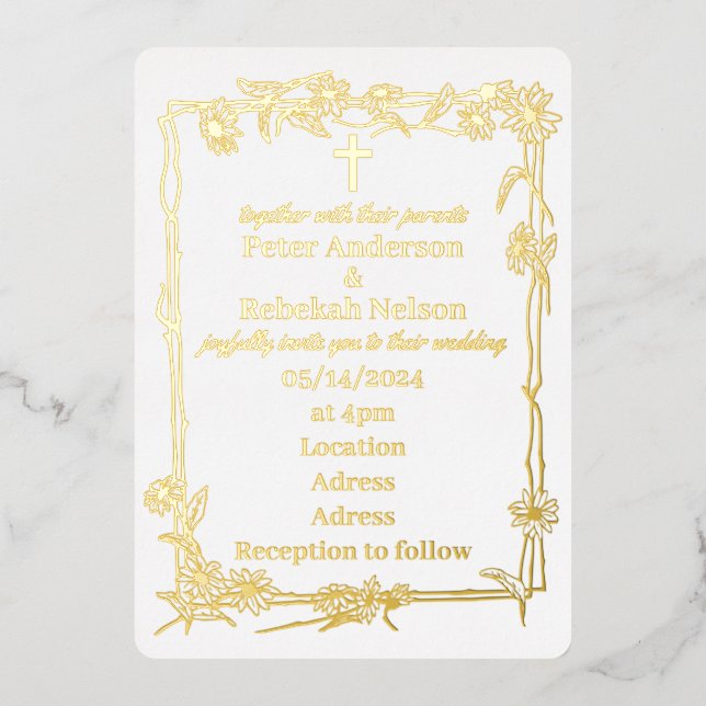Invitación a la boda de Relieve metalizado de 5" x (Anverso)