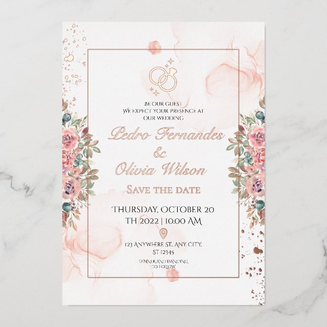 Invitación a la boda de Relieve metalizado de oro  (Anverso)