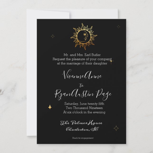 Invitación a la boda de Relieve metalizado dorado  (Anverso)