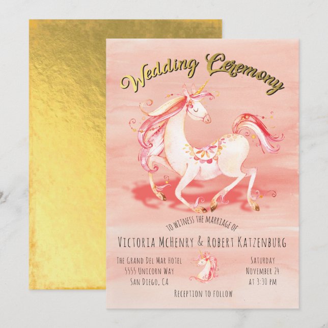Invitación a la boda de Relieve metalizado dorado  (Anverso / Reverso)
