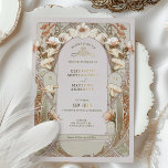 Invitación a la boda de Relieve metalizado dorado<br><div class="desc">Invitaciones nupciales Art Nouveau de Alphonse Mucha en un diseño floral, romántico y caprichoso. Los florecientes victorianos complementan los tipos de letra Art Deco clásicos. Por favor, introduzca la información de su personalizado y ya está listo. Si desea cambiar el diseño más adelante, simplemente pulse el botón azul "Personalizar". ¡Muchas...</div>