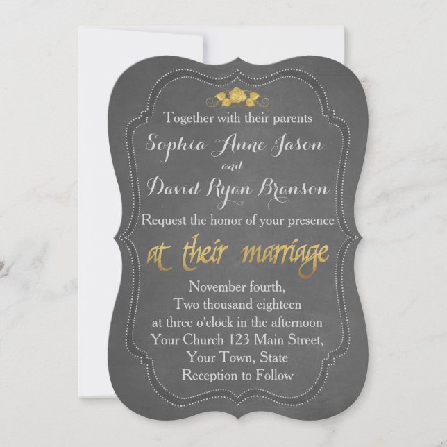 Invitación a la boda de Relieve metalizado dorado  (Anverso)