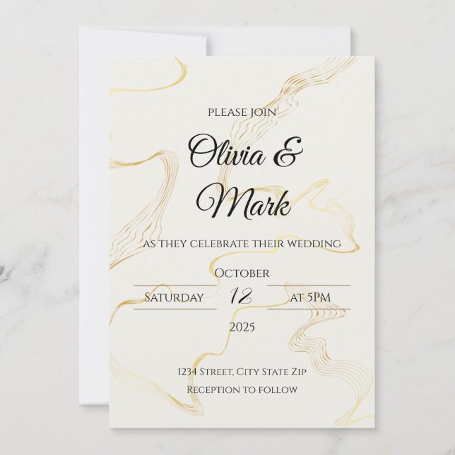 Invitación a la boda de Relieve metalizado dorado  (Anverso)