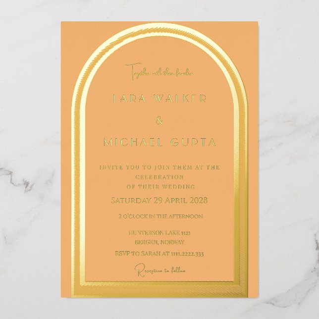 Invitación a la boda de Relieve metalizado en arco (Anverso)