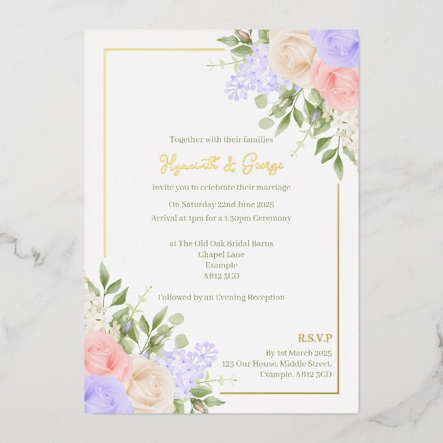 Invitación a la boda de Relieve metalizado en el j (Anverso)