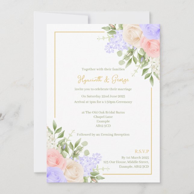 Invitación a la boda de Relieve metalizado en el j (Anverso)