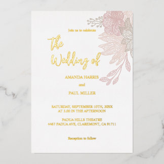 Invitación a la boda de Relieve metalizado floral 