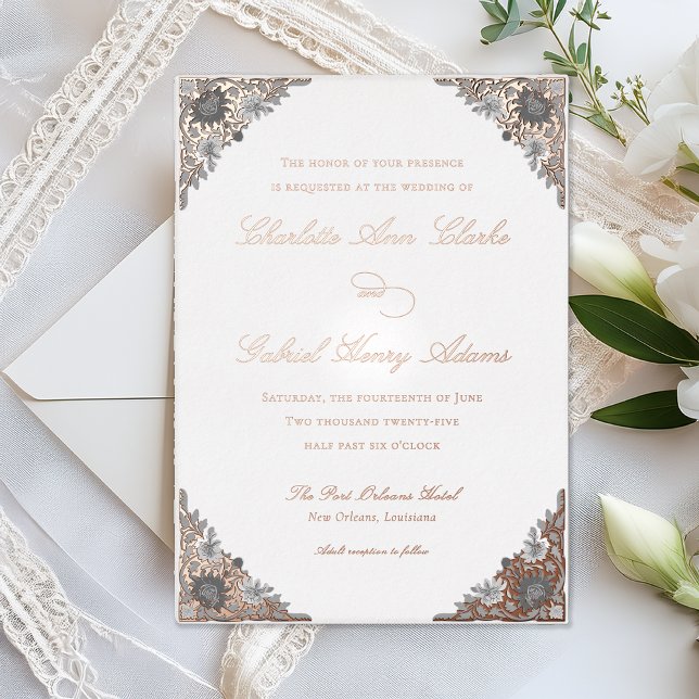 Invitación a la boda de Relieve metalizado gris Ro (Subido por el creador)