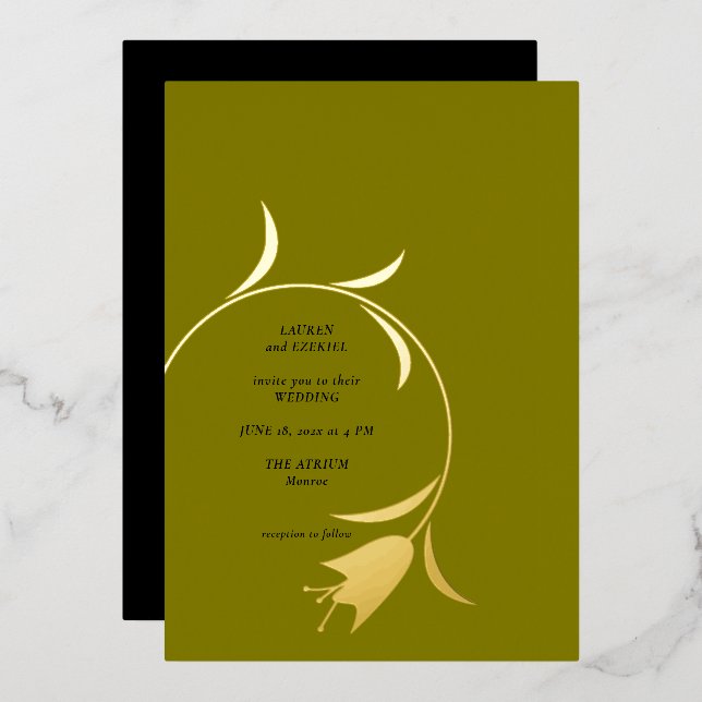 Invitación a la boda de Relieve metalizado Oleícol (Anverso/Reverso)
