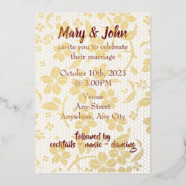 Invitación a la boda de Relieve metalizado - total (Anverso)