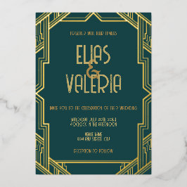 Invitación a la boda de Relieve metalizado verde a