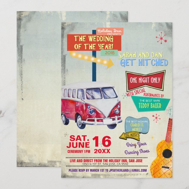 Invitación a la boda de Retro 50 (Anverso / Reverso)