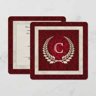 Invitación a la boda de Rich Red Damask y Pearls