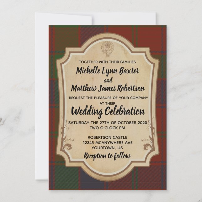 Invitación a la boda de Robertson Tartan (Anverso)