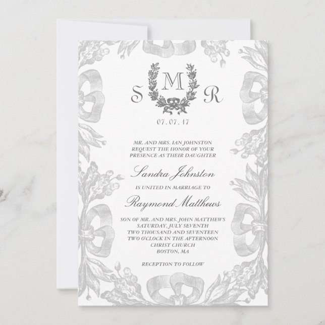 Invitación a la boda de roble blanco gris (Anverso)