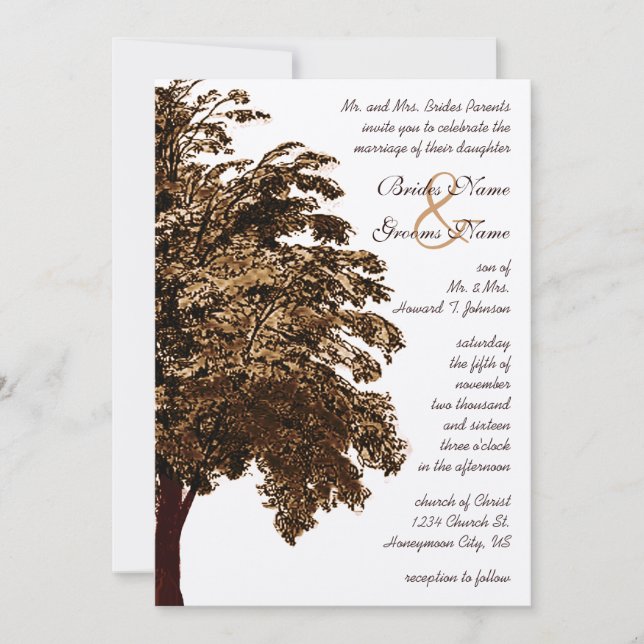 Invitación a la boda de roble marrón (Anverso)