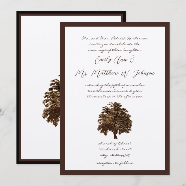 Invitación a la boda de roble marrón (Anverso / Reverso)