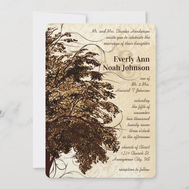 Invitación a la boda de roble marrón (Anverso)