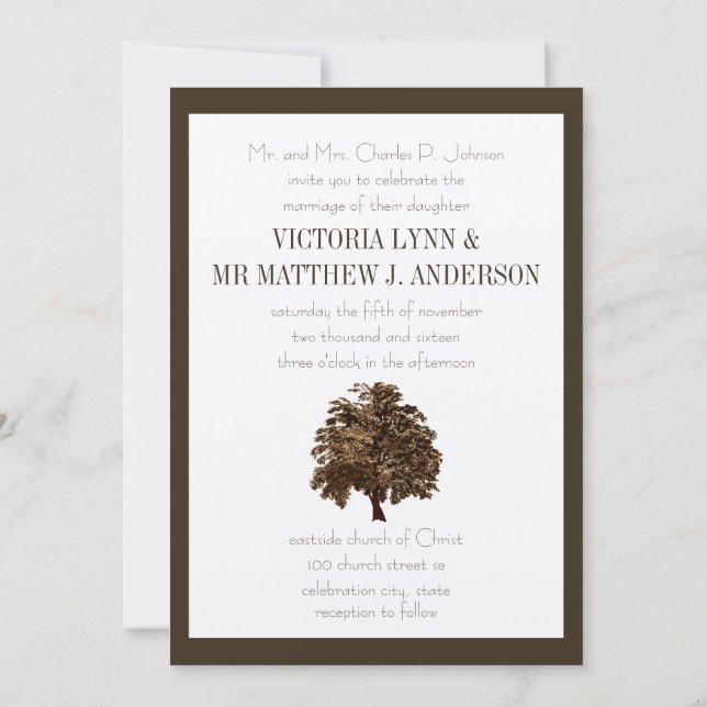 Invitación a la boda de roble marrón (Reverso)