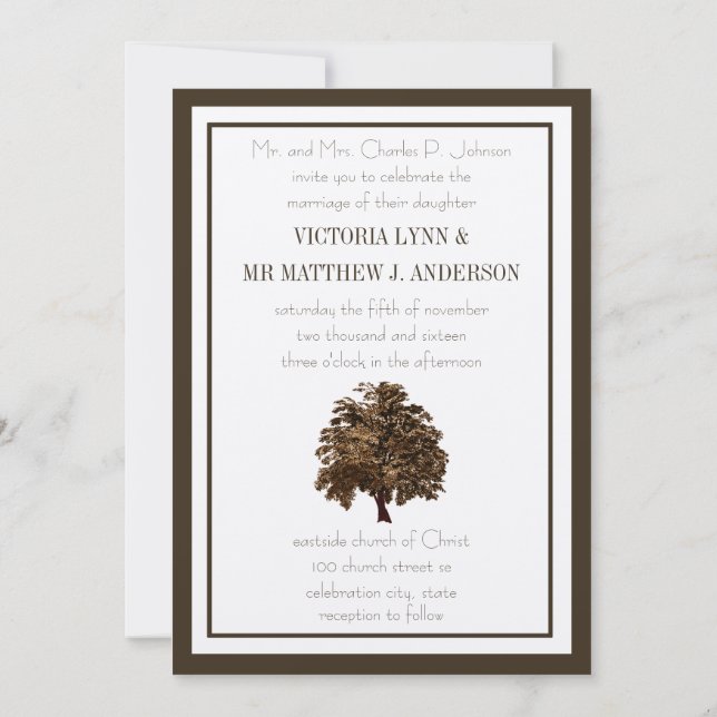 Invitación a la boda de roble marrón (Reverso)