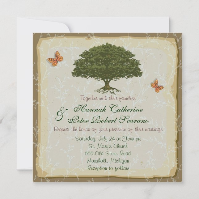 Invitación a la boda de roble rústico elegante (Anverso)