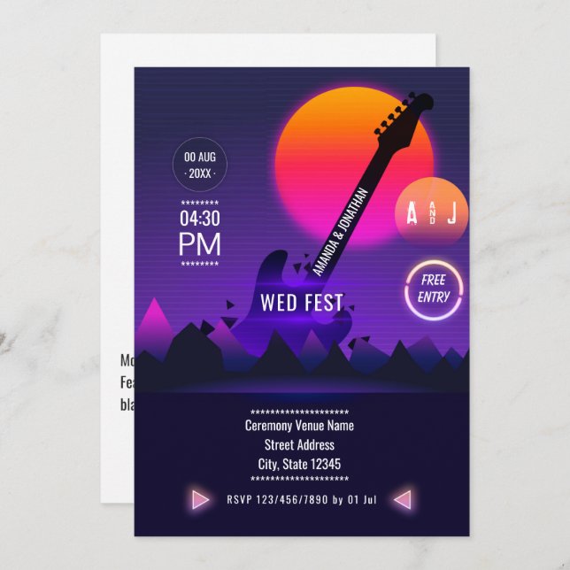 Invitación a la boda de rock y Roll (Anverso / Reverso)