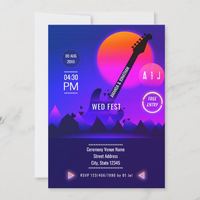 Invitación a la boda de rock y Roll (Anverso)