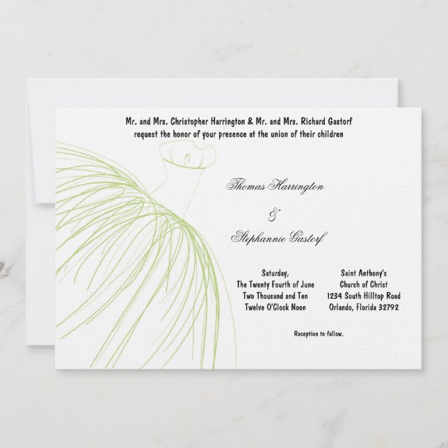 Invitación a la boda de ropa verde claro 7x5 (Anverso)