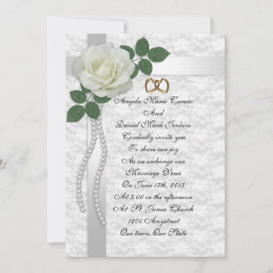 Invitación a la boda de rosa blanco y encaje