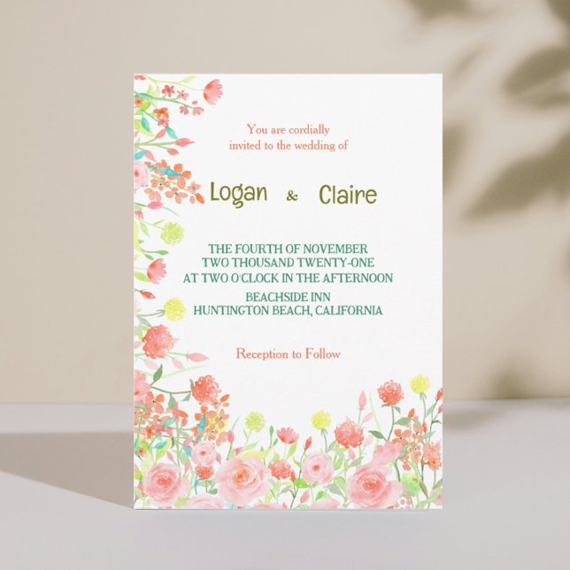 Invitación a la boda de rosa boho floral y ruidosa (Subido por el creador)