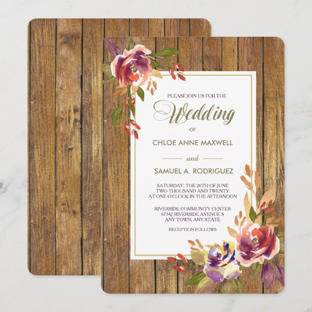 Invitación a la boda de Rosa de bronce Warm Wood (Anverso / Reverso)