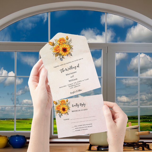 Invitación a la boda de rosa de girasoles RSVP (Subido por el creador)