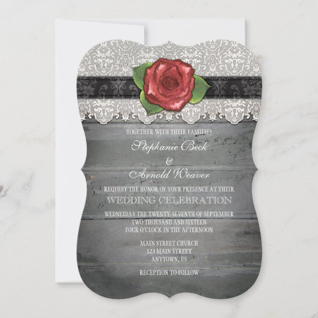 Invitación a la boda de Rosa de madera de color ro (Anverso)