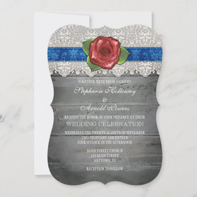 Invitación a la boda de Rosa de Madera Rústica Gri (Anverso)