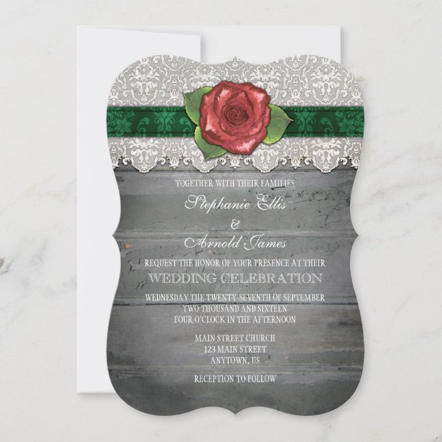 Invitación a la boda de Rosa de madera rústica gri (Anverso)