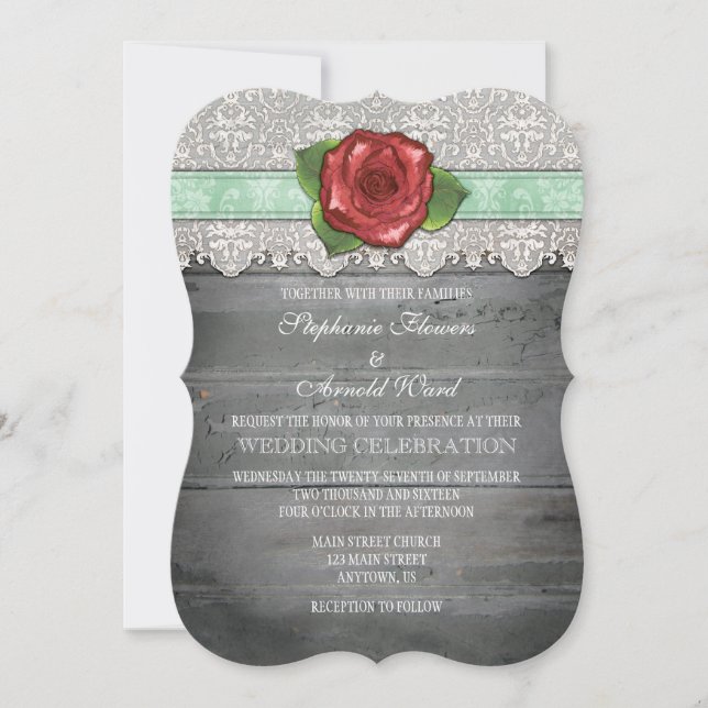 Invitación a la boda de Rosa de Madera Rústica Ver (Anverso)
