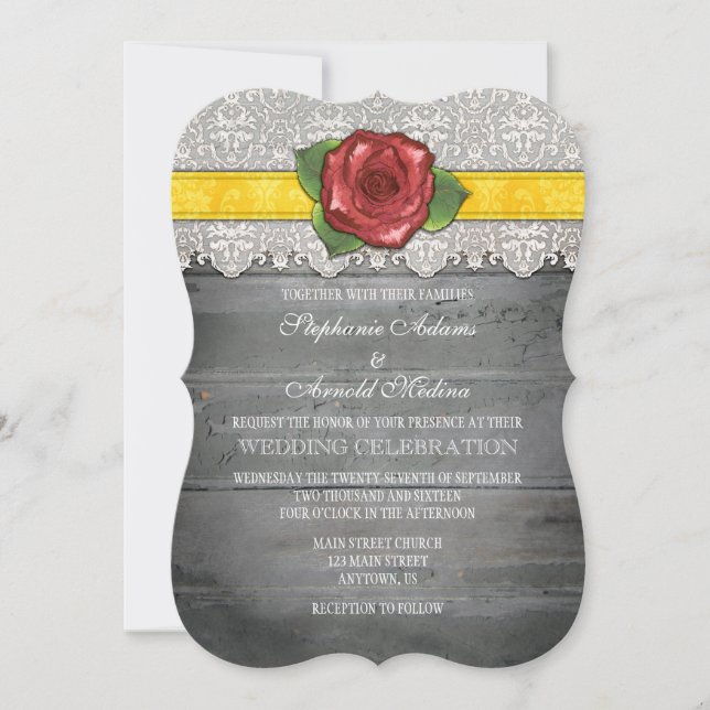 Invitación a la boda de Rosa de Madera Rústica y G (Anverso)