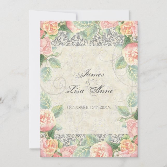 Invitación a la boda de Rosa, de pareja y de plata (Anverso)