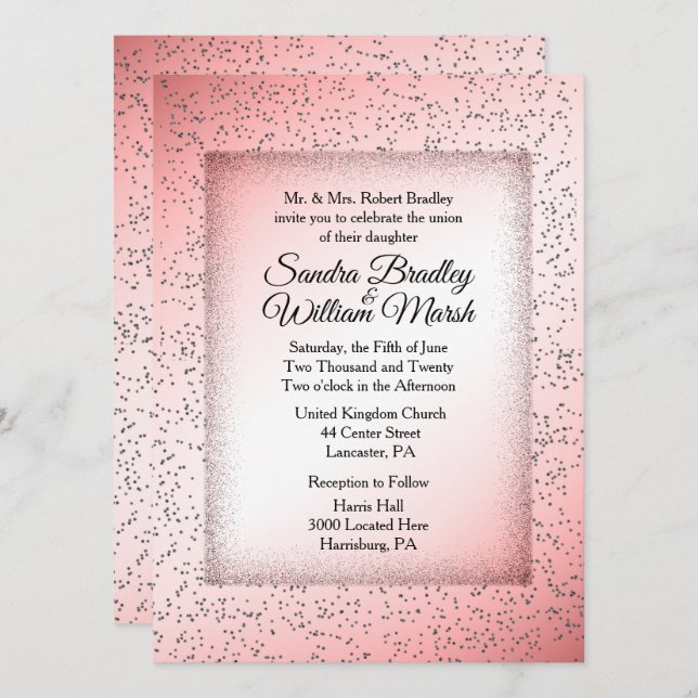Invitación a la boda de Rosa Dusty Purpurina (Anverso / Reverso)
